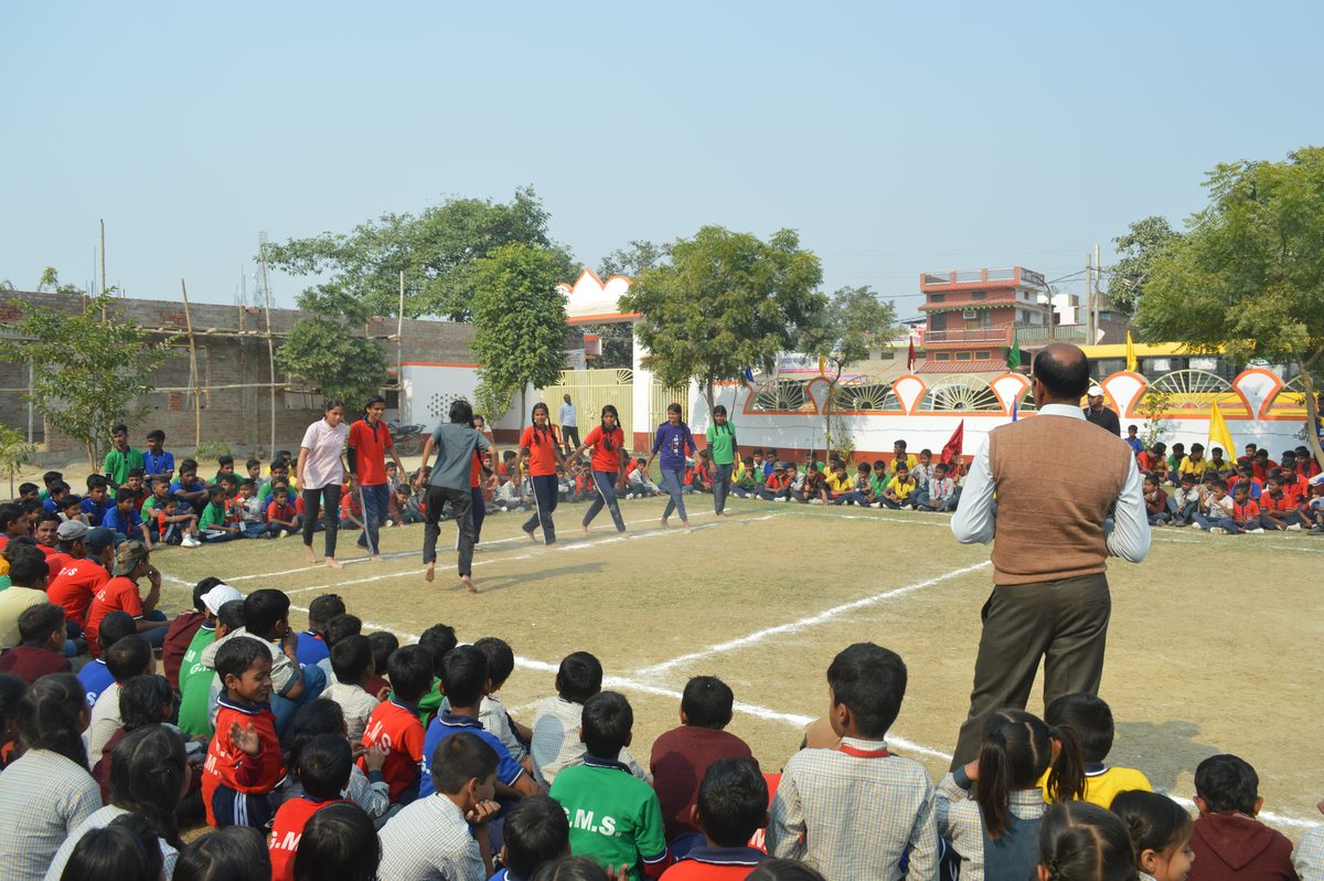Students competing at the school sports ground